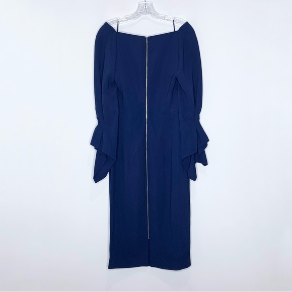 Roland Mouret Rosslare Dress (Sz US 8) Crepe Sheath Midi Navy Blue - Picture 12 of 16
